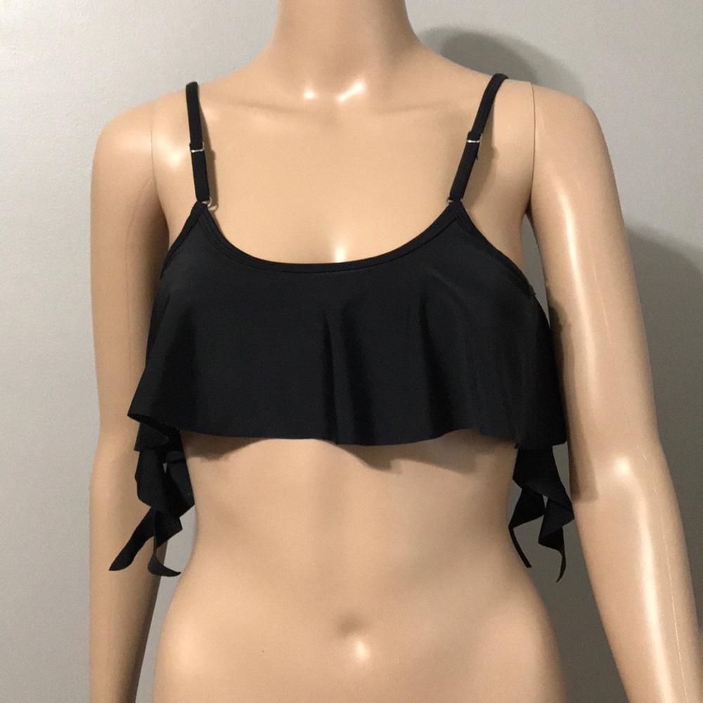 Xhilaration Black Bikini Top with Ruffles Size M